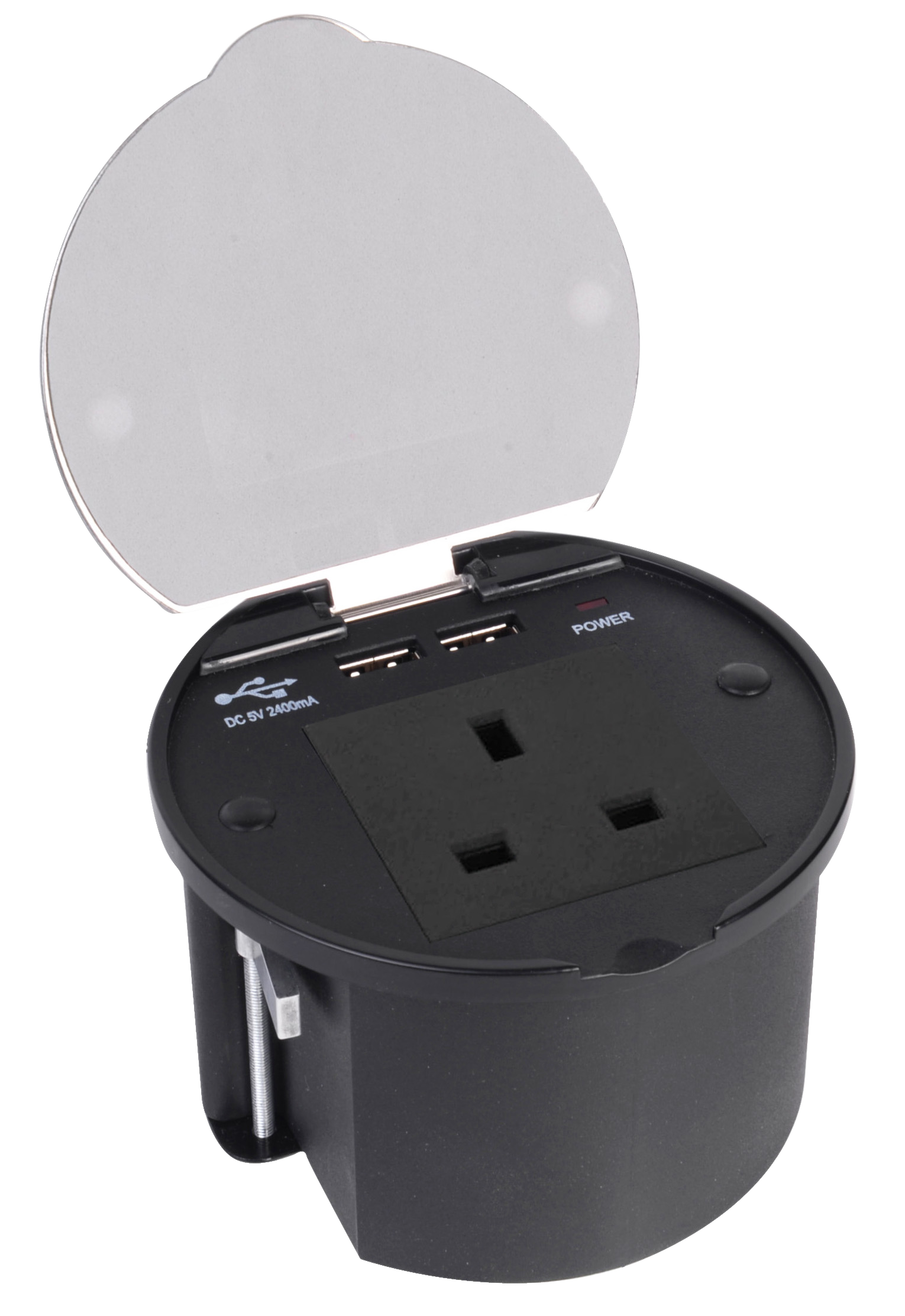 Waterproofed Desktop Power Station (recessed mount) 13A socket with Dual USB-A Charger